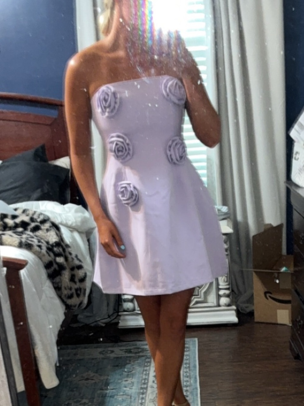 Strapless Lilac Floral-Appliqué Party Dress